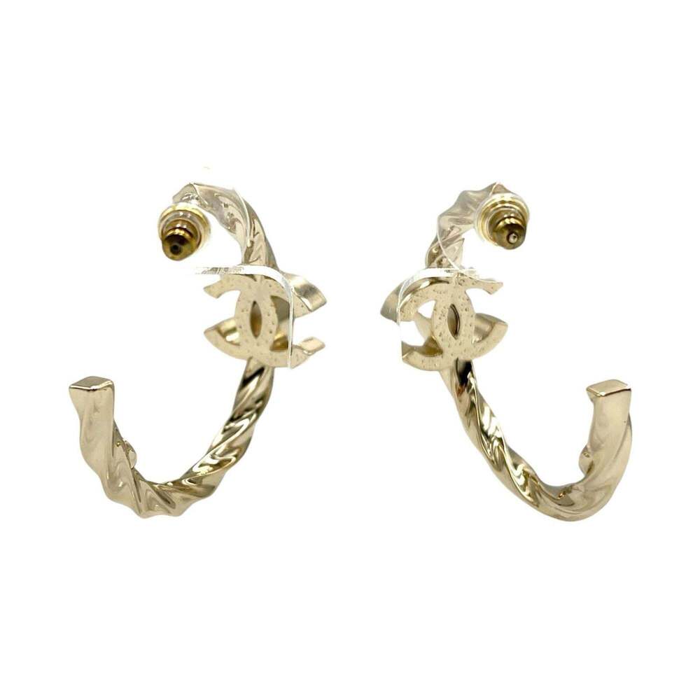 CHANEL Authentic Gold Logo Earrings - Picture 2 of 9
